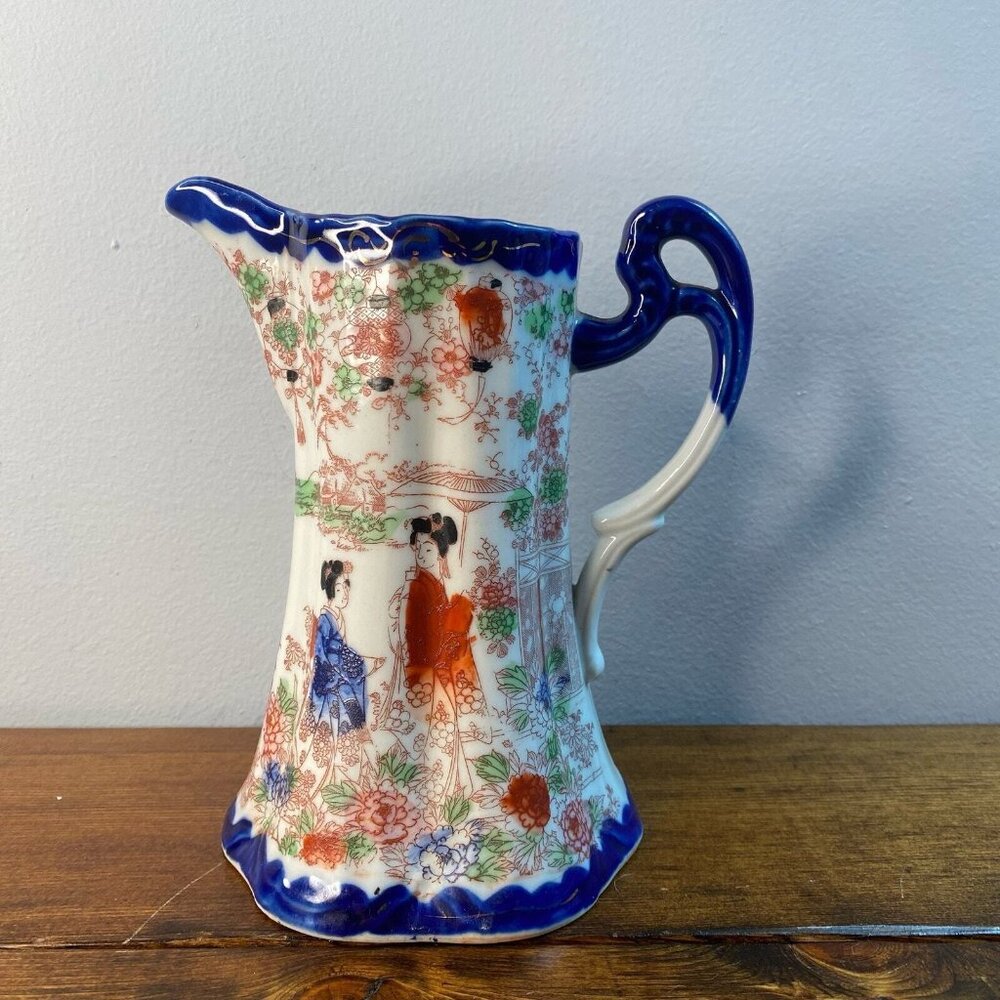 Vintage handpainted Japanese Geisha Ware ceramic porcelain Pitcher